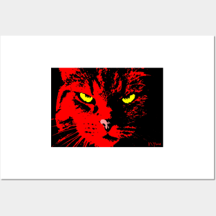 ANGRY CAT POP ART - RED YELLOW BLACK Posters and Art